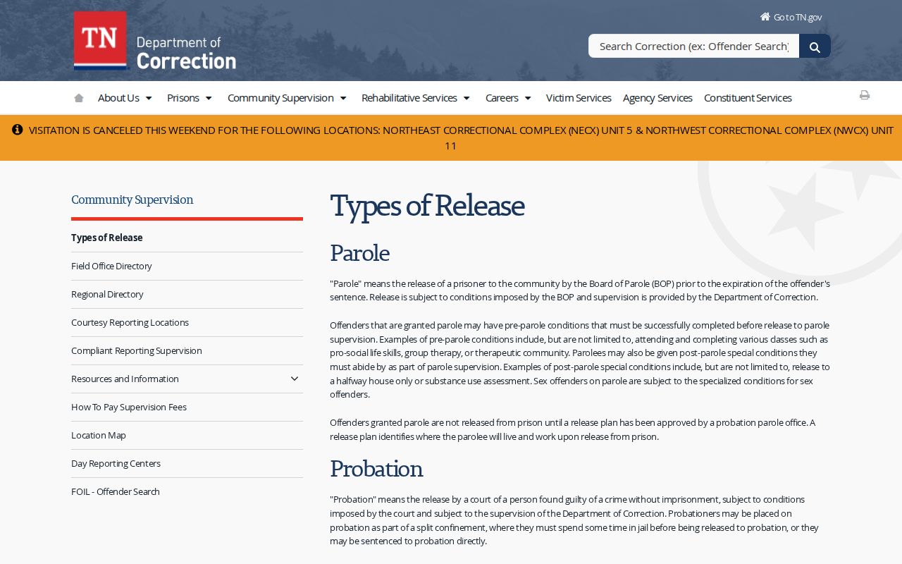 Doyle criminal records route to Tennessee community supervision information