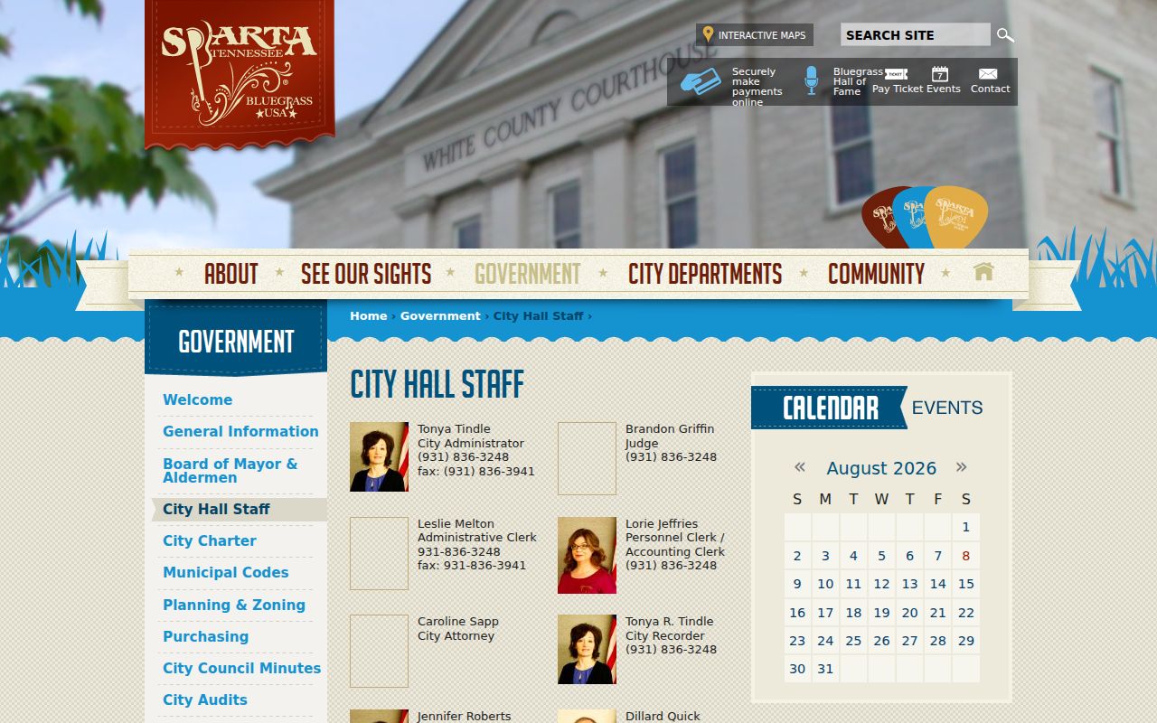 Sparta City Hall staff and municipal records contacts