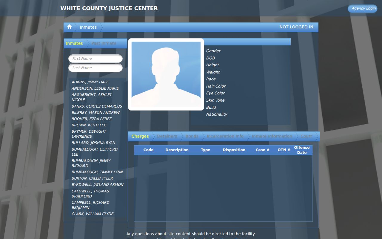 White County BluHorse current inmate name filter interface