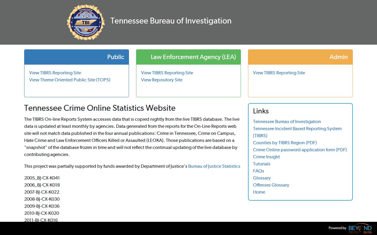 Tennessee CrimeInsight official crime and arrest data interface