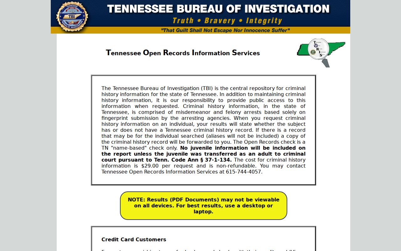 Tennessee TORIS name-based criminal history search entry used for White County records