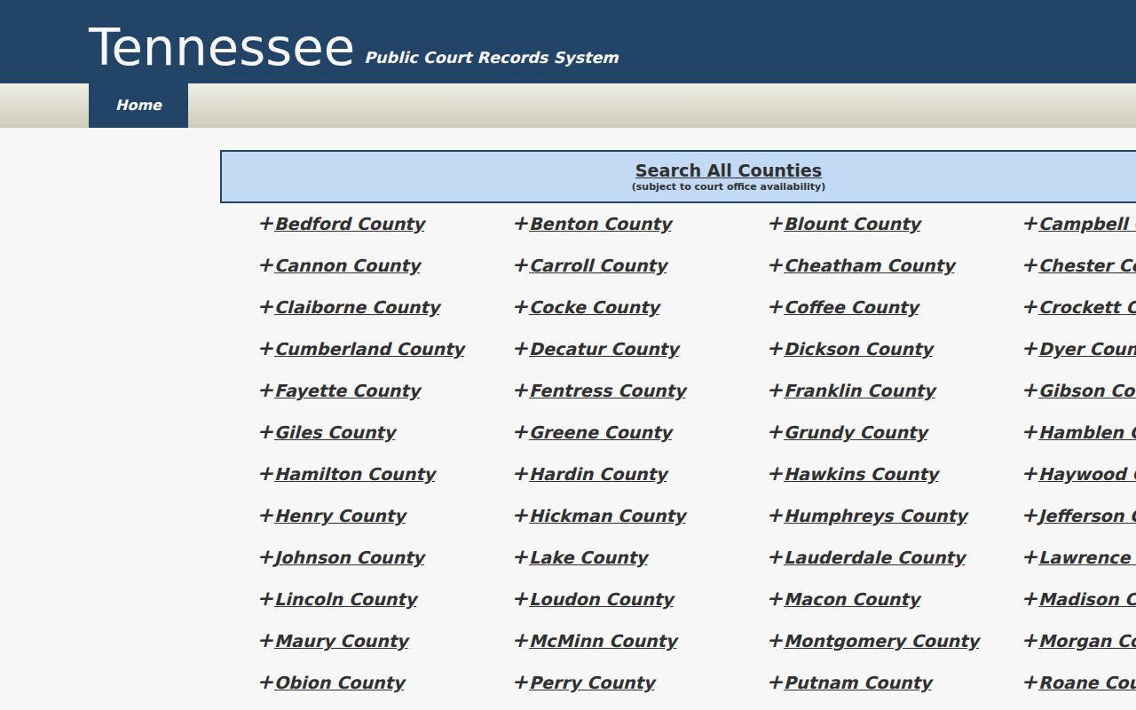 Tennessee Court Information subscription service landing page
