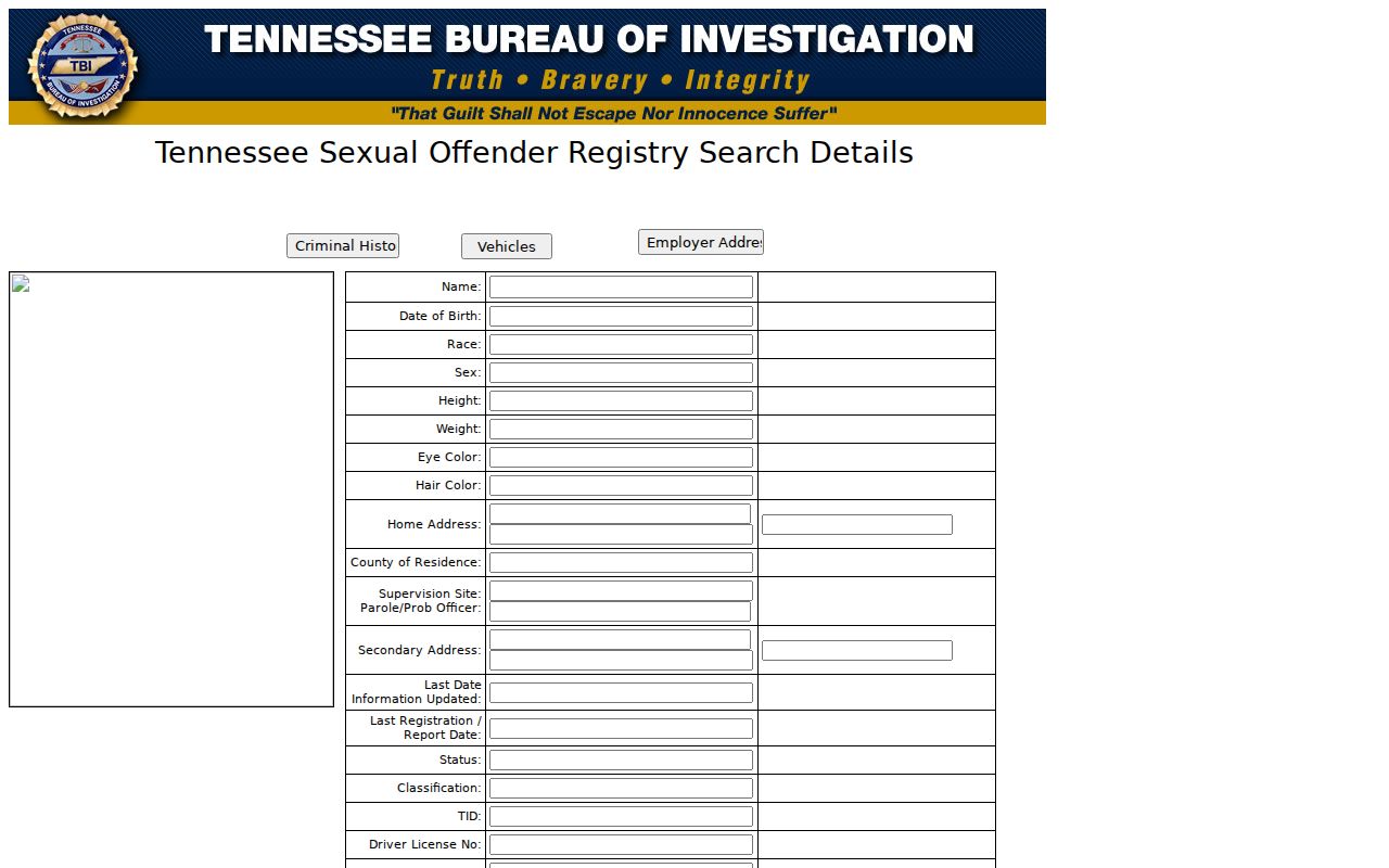 TBI registry Full Details field layout for interpreting a White County profile